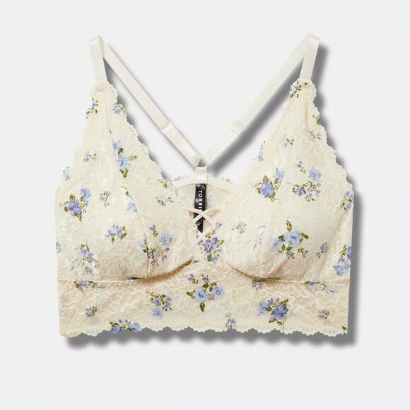 Torrid Bralette 0X (Large) Lace Floral Strappy Front Lightly Lined Plus Size Bra - Picture 4 of 4